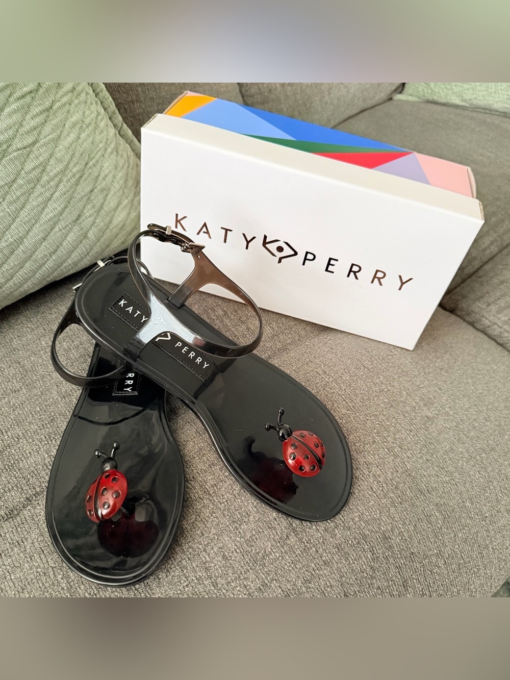 🐞 New! Scented Katy Perry The Geli Ladybug Black Ankle Strap Sandals Size 8